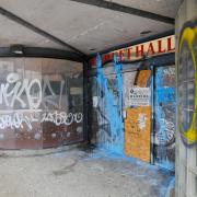 The old entrance to the Tented Market, now a popular spot for graffiti