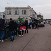 Labour and Conservative supporters outside Broadgreen polling station