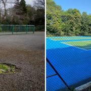A before and after shot of the Quarry Road tennis courts in Swindon following a £140,000 investment