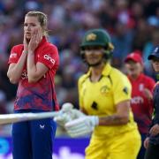 Swindon and England's Lauren Bell appears dejected during the first Women's Ashes IT20 at Edgbaston