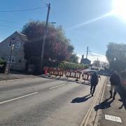 The road closure in place by Halfpenny Bridge