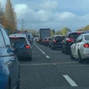 Queueing traffic on the A419 on Thursday