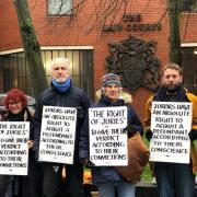 Protestors gathered outside Swindon Crown Court on Monday to raise awareness of jury rights