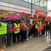GXO workers outside Iceland in Swindon town centres