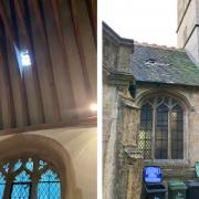 A church near Chippenham suffered damage during Storm Henk when a corner pinnacle fell on the roof