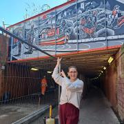 Councillor Marina Strinkovsky with the mural at the Sheppard St underpass