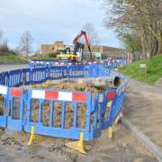Work continues at the Meads roundabout following a burst water main