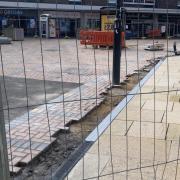 Improvement works to the area of Swindon town centre outside the closed Debenhams are ongoing