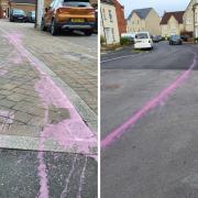 Mystery pink liquid stains Swindon streets