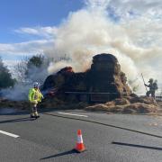 M4 lanes closed as fire breaks out on lorry full of hay