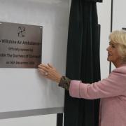 Queen Camilla at the official opening of the Wiltshire Air Ambulance's new airbase in 2018