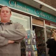 Classic Collectables shop owner Jerry Davies in Theatre Square, October 2001.