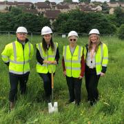 (L-R) Neil Fishlock, council architecture and construction management, councillor Stanka Adamcova, councillor Ray Ballman, and Sally Nelson, the council's housing strategy and development officer, at the site where the bungalows will be built