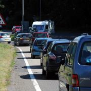 Heavy traffic on the A417 near to the Air Balloon roundabout