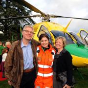 Captions – Chris and Maralyn Locke with Wiltshire Air Ambulance Critical Care Paramedic Jo Munday.