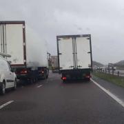 The slow-moving queue of traffic on the A419
