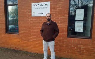 Councillor Mike Davies (the real one) outside Liden Library