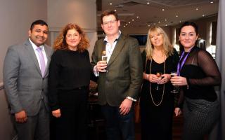 Santiago Monteiro and  Emma Richards from the Double Tree,  Peter Davison, Secret Agent marketing; Flicky Harrison, of Flick's Video Productions and Swindon Advertiser journalist, Gemma George,  centre manager of Fig Offices Picture: Dave Evans