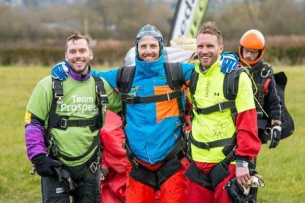 Steve, Kevin and Chris Hawkins after their skydive for Prospect Hospice back in 2016
