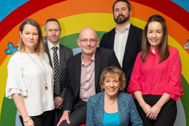 Carris Wakefield, marketing manager; Kevin Thomas, group corporate development director; Jason Holtom, group operations director; Esther Rantzen; Ryan Owen, managing director of Wales and the South West; Nia Cooper, group HR and legal director.