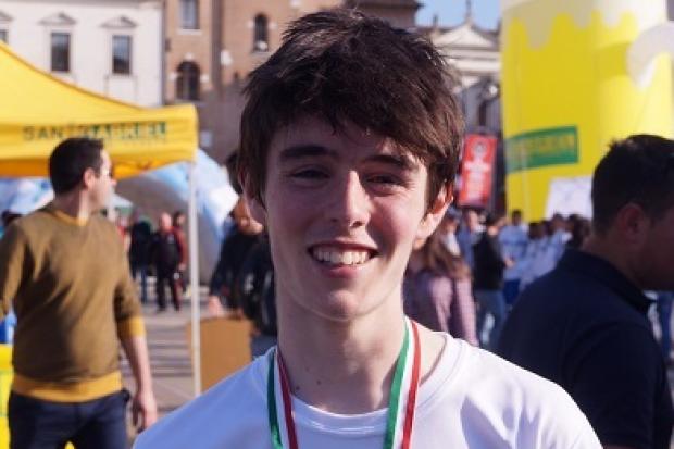 Max Davis with his team medal from the European Junior 10k Road Championships 